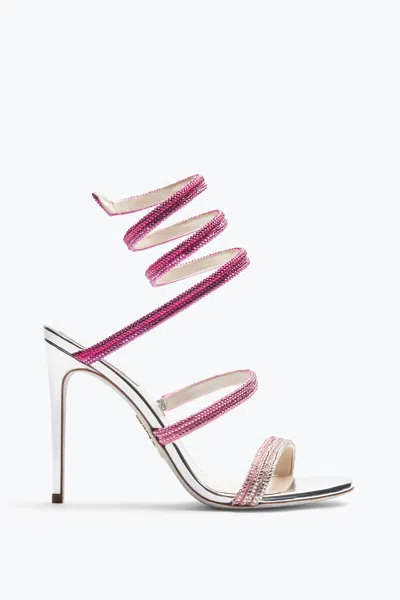 René Caovilla Cleo Silver Sandal With Pink Degradé Crystals 105