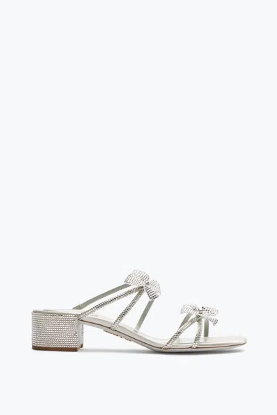 René Caovilla Cleo Silver Slider Sandal With Flowers 40