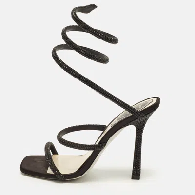 Pre-owned René Caovilla Cleo Size 35 Black Satin Ankle Strap Sandals