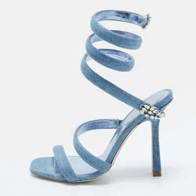 Pre-owned René Caovilla Cleo Size 35 Blue Denim Ankle Wrap Sandals