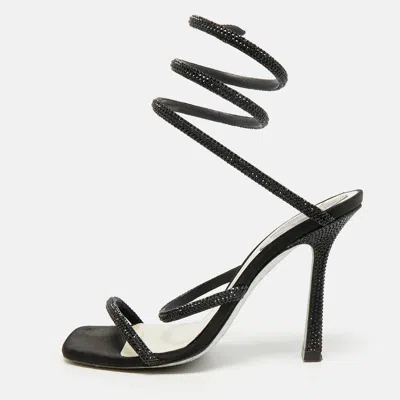 Pre-owned René Caovilla Cleo Size 36 Black Satin Ankle Strap Sandals