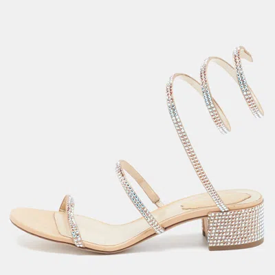 Pre-owned René Caovilla Cleo Size 36 Gold Satin Block Heel Ankle Wrap Sandals