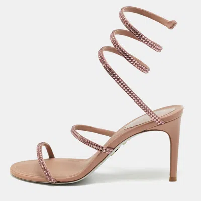 Pre-owned René Caovilla Cleo Size 36.5 Purple Leather Crystal Embellished Ankle Strap Sandals