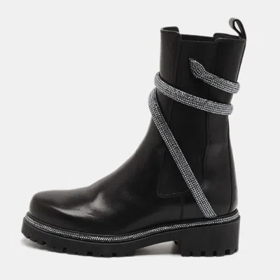 Pre-owned René Caovilla Cleo Size 37 Black Leather Ankle Length Boots