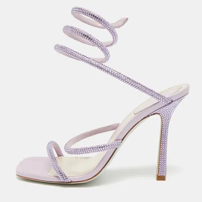 Pre-owned René Caovilla Cleo Size 39 Purple Satin Ankle Wrap Sandals