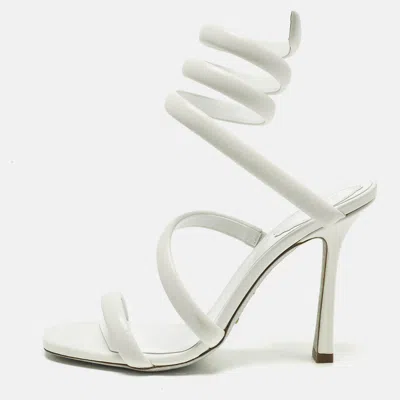 Pre-owned René Caovilla Cleo Size 39 White Leather Ankle Strap Sandals