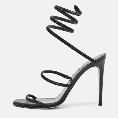 Pre-owned René Caovilla Cleo Size 41 Black Satin Ankle Strap Sandals