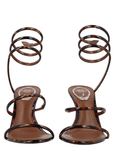 René Caovilla Cleo Spiral Ankle Strap Lamb Leather Sandals In Brown