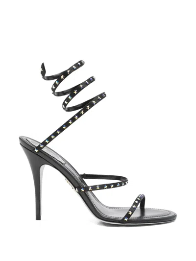 René Caovilla Cleo Star-studded Ankle-wrap Sandals In Black