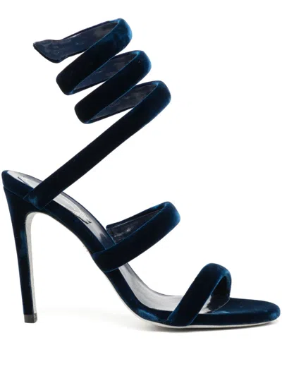 René Caovilla Cleo Velvet Sandals In Blue