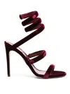 René Caovilla Cleo 110mm Velvet-finish Sandals In Dark Red