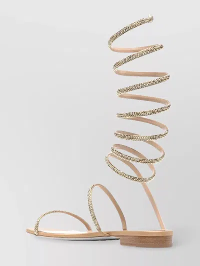 René Caovilla Rene Flat Crystal-embellished Sandals In Gold