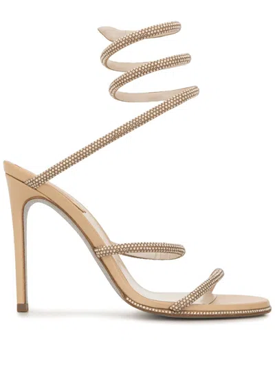 René Caovilla Rene' Caovilla Cloe Satin High Heel Sandals In Gold