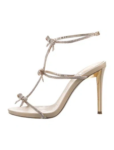 Pre-owned René Caovilla Crystal Bow Accents Sandals In Neutrals