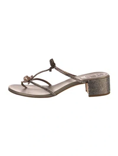 Pre-owned René Caovilla Crystal Bow Accents T-strap Sandals In Neutral