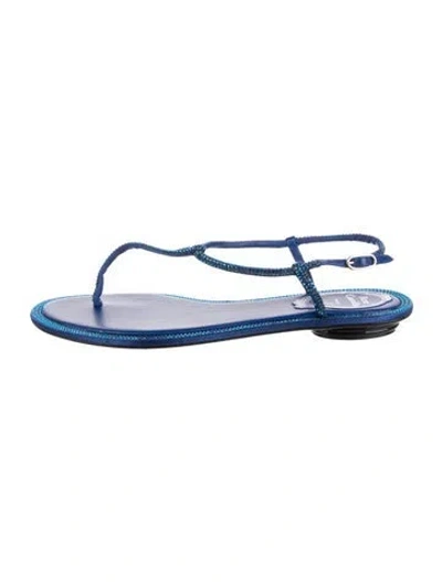 Pre-owned René Caovilla Crystal Crystal Embellishments Flats In Blue
