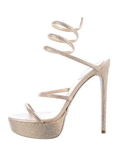 Pre-owned René Caovilla Crystal Crystal Embellishments Gladiator Sandals In Neutral