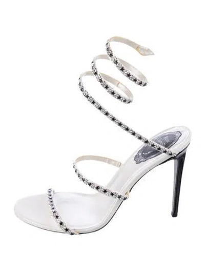 Pre-owned René Caovilla Crystal Crystal Embellishments Gladiator Sandals In White