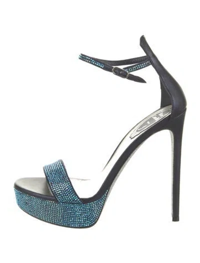 Pre-owned René Caovilla Crystal Crystal Embellishments Sandals In Blue