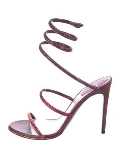 Pre-owned René Caovilla Crystal Crystal Embellishments Sandals In Burgundy