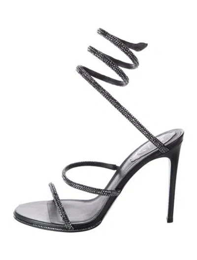 Pre-owned René Caovilla Crystal Crystal Embellishments Sandals In Gray
