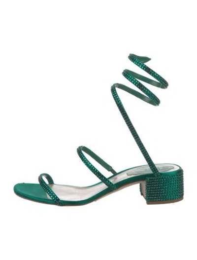 Pre-owned René Caovilla Crystal Crystal Embellishments Sandals In Green