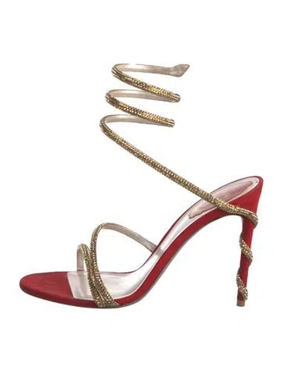 Pre-owned René Caovilla Crystal Crystal Embellishments Sandals In Red