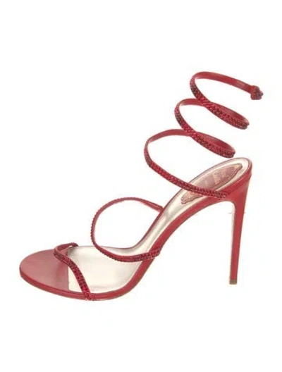 Pre-owned René Caovilla Crystal Crystal Embellishments Sandals In Red