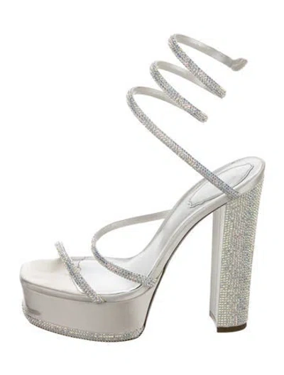 Pre-owned René Caovilla Crystal Crystal Embellishments Sandals In White
