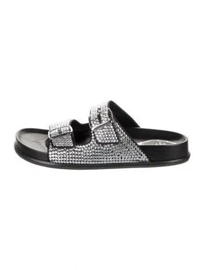 Pre-owned René Caovilla Crystal Crystal Embellishments Slides In Black