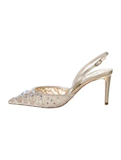 Pre-owned René Caovilla Crystal Crystal Embellishments Slingback Pumps In Silver