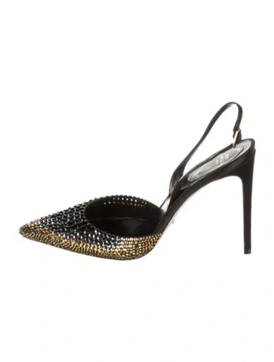 Pre-owned René Caovilla Crystal Crystal Embellishments Slingback Pumps W/ Tags In Black
