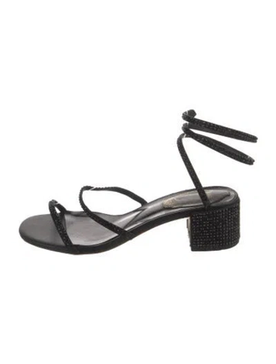 Pre-owned René Caovilla Crystal Crystal Embellishments Slingback Sandals In Black