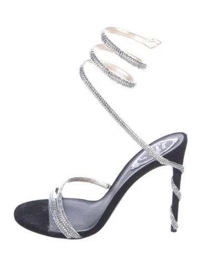Pre-owned René Caovilla Crystal Crystal Embellishments Slingback Sandals In Black