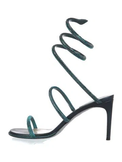 Pre-owned René Caovilla Crystal Crystal Embellishments Slingback Sandals In Blue