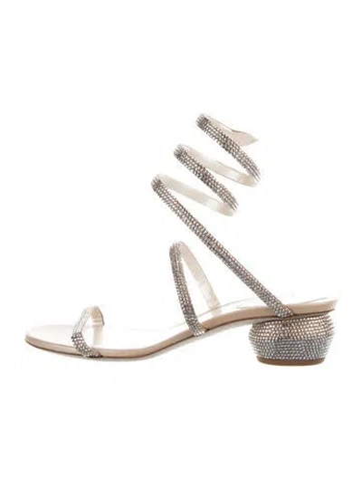 Pre-owned René Caovilla Crystal Crystal Embellishments Slingback Sandals In Neutral