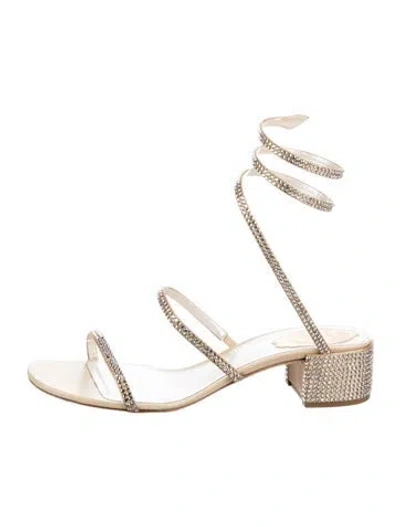 Pre-owned René Caovilla Crystal Crystal Embellishments Slingback Sandals In Neutral