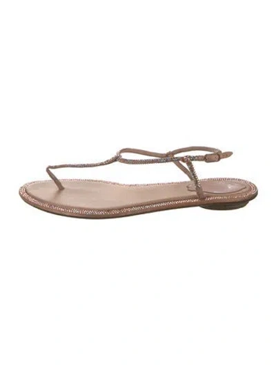 Pre-owned René Caovilla Crystal Crystal Embellishments T-strap Sandals In Neutrals