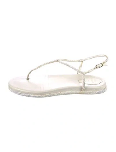 Pre-owned René Caovilla Crystal Crystal Embellishments T-strap Sandals In White