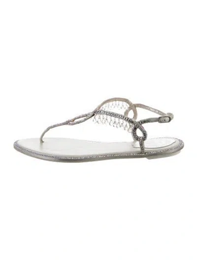 Pre-owned René Caovilla Crystal Crystal Embellishments T-strap Sandals In White