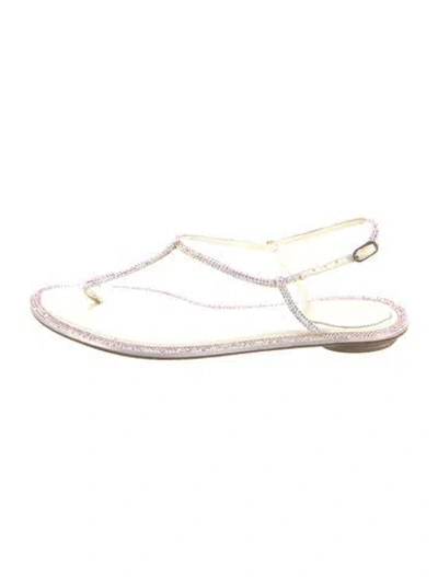 Pre-owned René Caovilla Crystal Crystal Embellishments T-strap Sandals In White