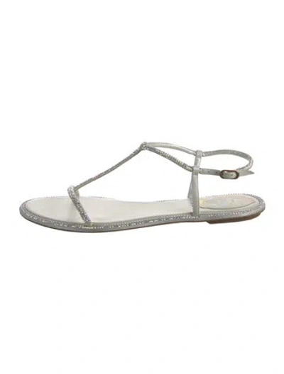 Pre-owned René Caovilla Crystal Crystal Embellishments T-strap Sandals In White