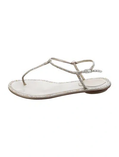 Pre-owned René Caovilla Crystal Crystal Embellishments T-strap Sandals In White
