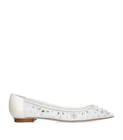 René Caovilla Crystal-embellished Ballet Flats In White