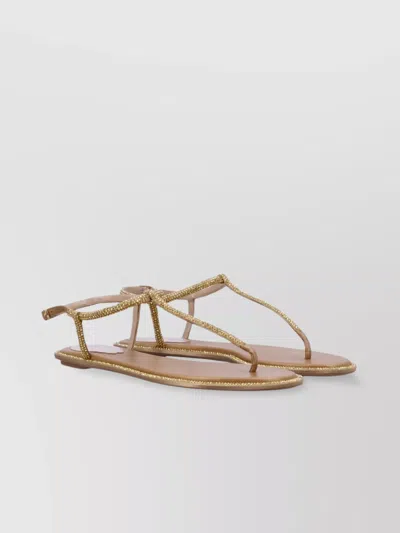 René Caovilla Crystal Embellished Flat Sandals In Brown