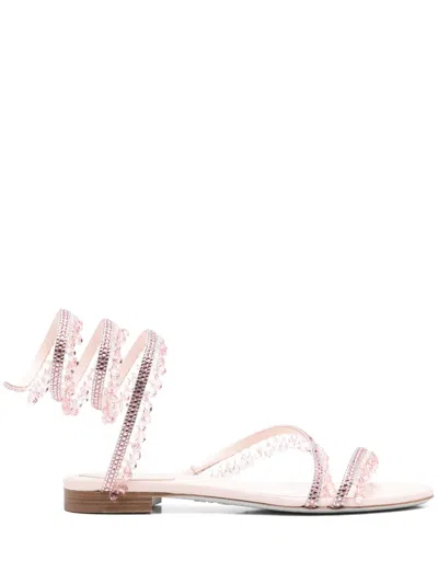 René Caovilla Crystal-embellished Flat Sandals In Pink