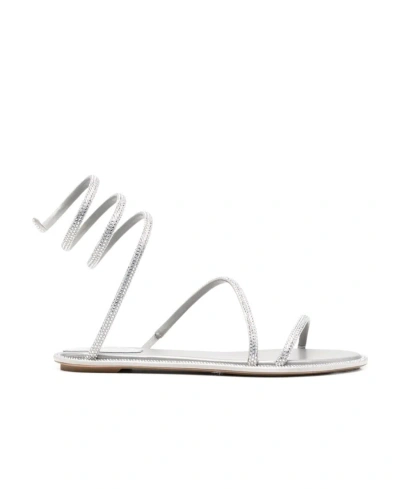 René Caovilla Crystal-embellished Flat Sandals In White
