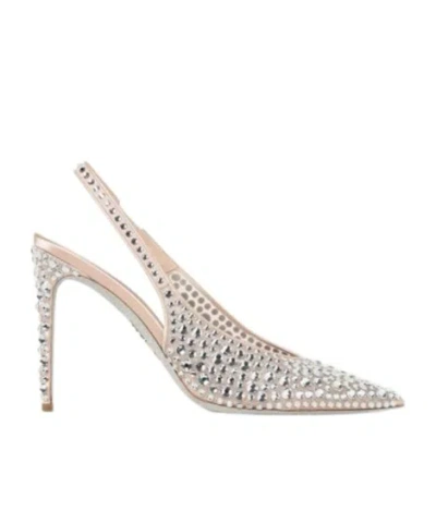 René Caovilla Crystal Embellished High Heels In Nude