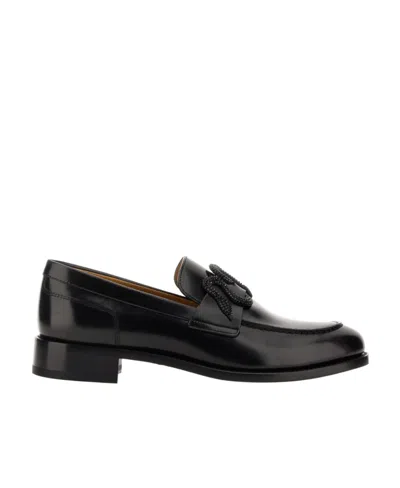 René Caovilla Calfskin Strass Snake Penny Loafers In Black