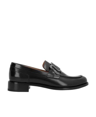 René Caovilla Calfskin Strass Snake Penny Loafers In Black